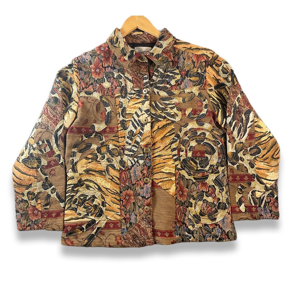 Chicos Tan & Brown Geometric Print Textured Coogi Style No Tag Rug Sweater Men's